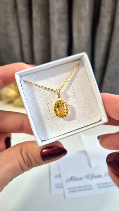 Citrin Halskette, Citrine necklace, Citrin Kette kaufen, Citrine Necklace, golden necklace, Citrine pedant necklace