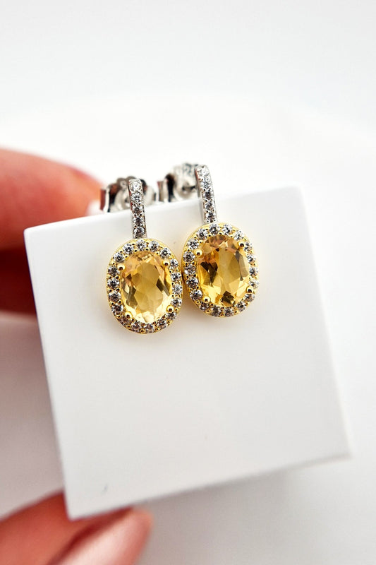 Citrin Ohrringe, Citrine Earrings, Citrin Ohrstecker, Citrine stud earrings, Citrin Schmuck kaufen, Zitrin Ohrringe, gelbe Ohrringe, yellow earrings, gold earrings, gemstone earrings, Edelstein Ohrringe