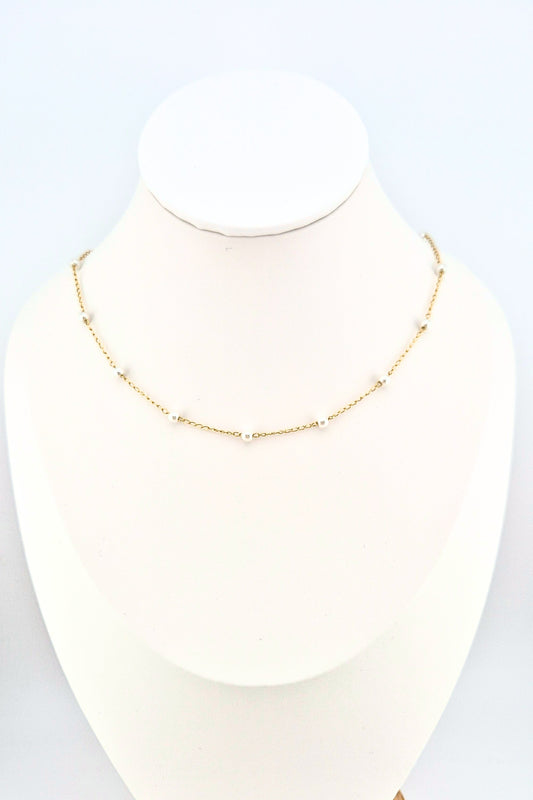 Goldene Halskette Perlen, gold pearl necklace, golden necklace pearls, collier dore perles, collana dorata perle, minimalistische Kette mit kleinen Perlen, minimalist necklace wit tiny pearls, Gold necklace pearls, Halskette, Perlen Halskette, Necklace, collier, collana