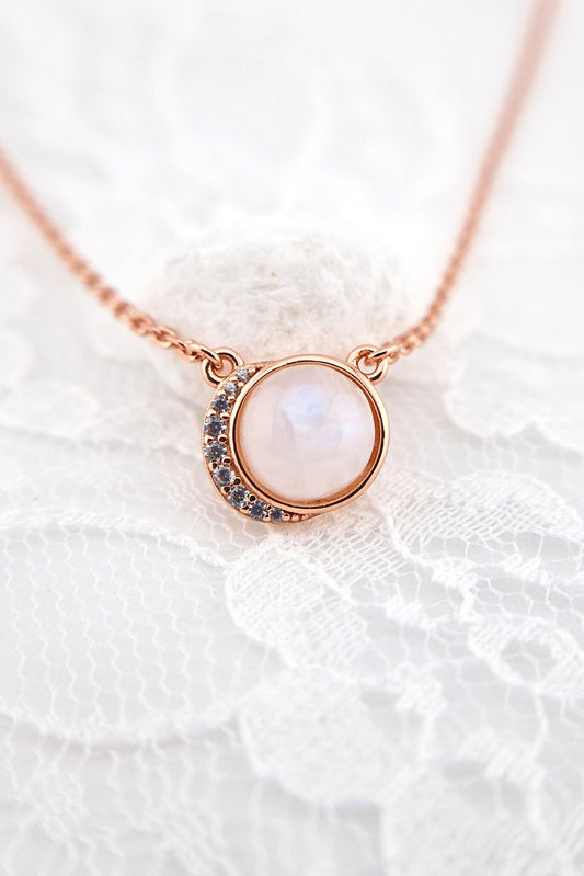 Mondstein Halskette Rosegold, Mondstein Kette rosegold, Mondstein Halskette, Rosegold Halskette, Silber Kette mit Mondstein Edelstein Anhänger, Moonstone necklace rose gold, Rainbow moonstone pendant necklace rosegold